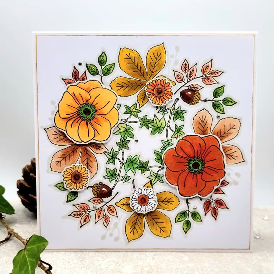 Floral blank card, handmade, flowers, ivy, all occasions, 3D