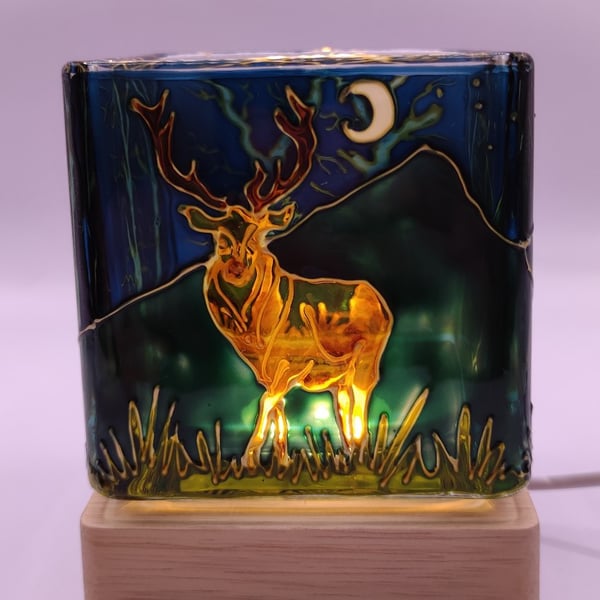 Candle holder, hand painted glass