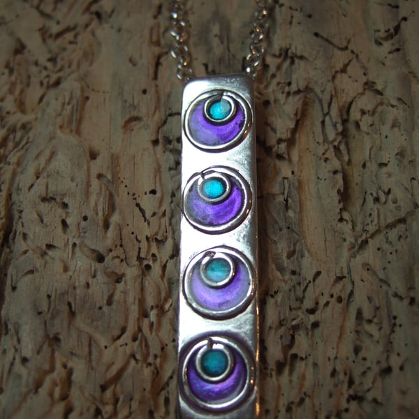 Sterling Silver and Purple & Jade Resin Pendant