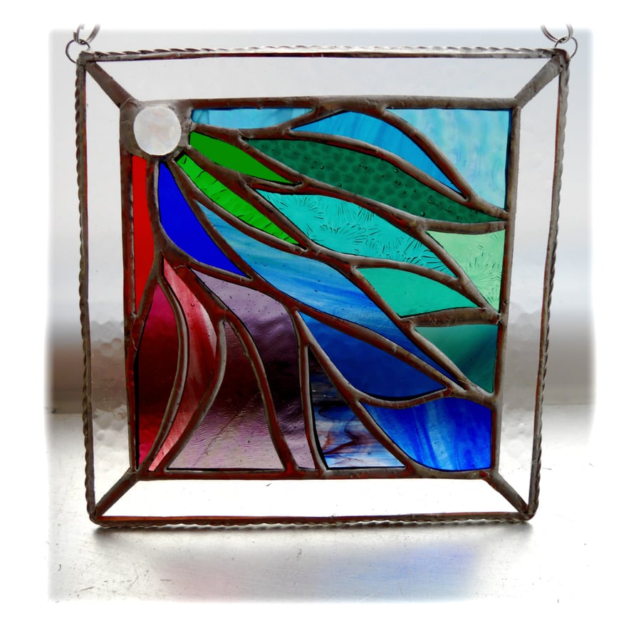 Ribbons Stained Glass Suncatcher Handmade 006 Bordered