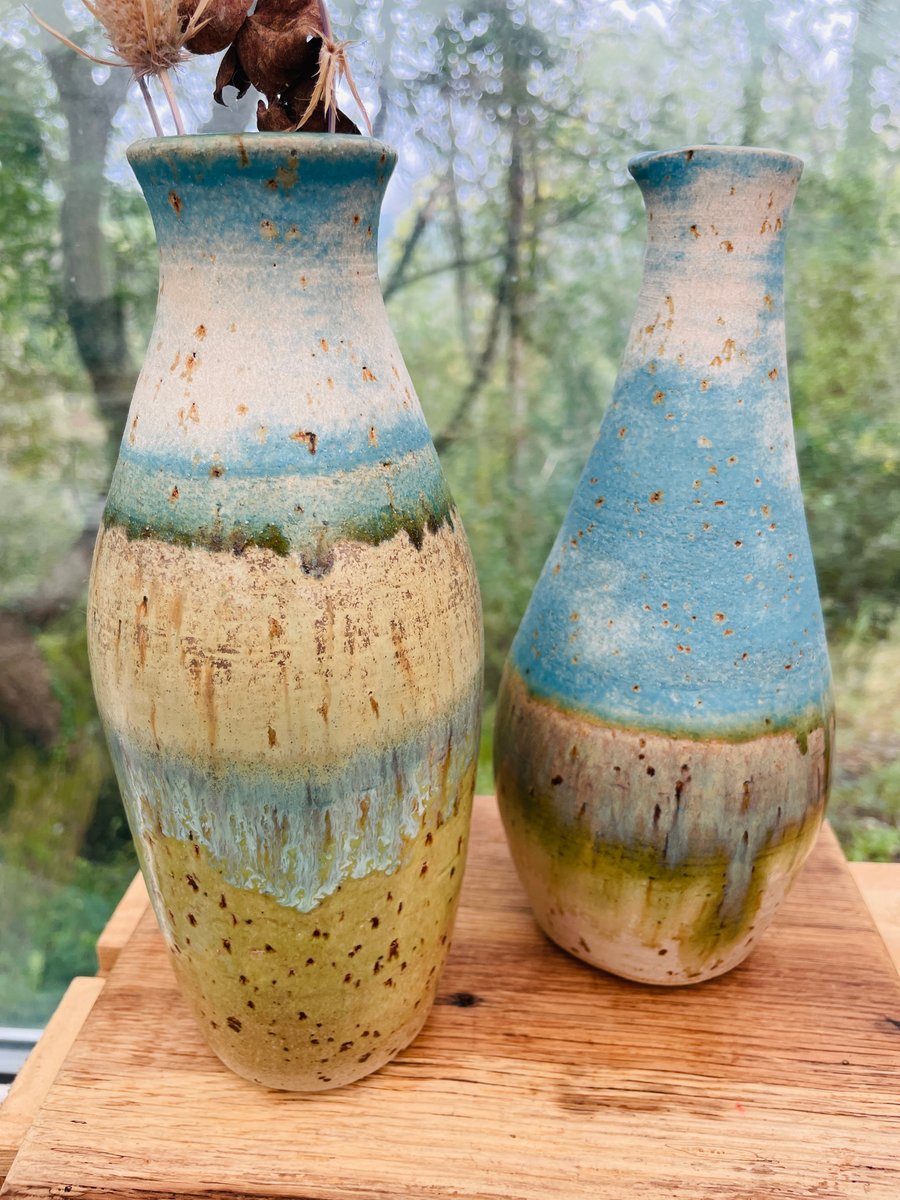 Hand thrown flecked stoneware landscape vases