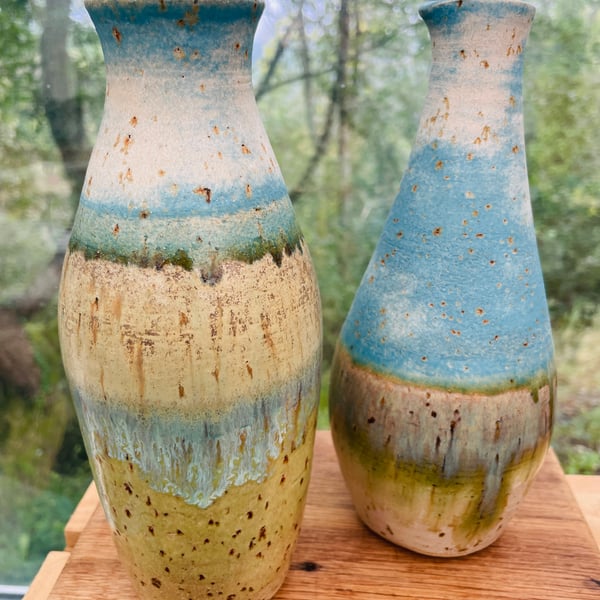 Hand thrown flecked stoneware landscape vases