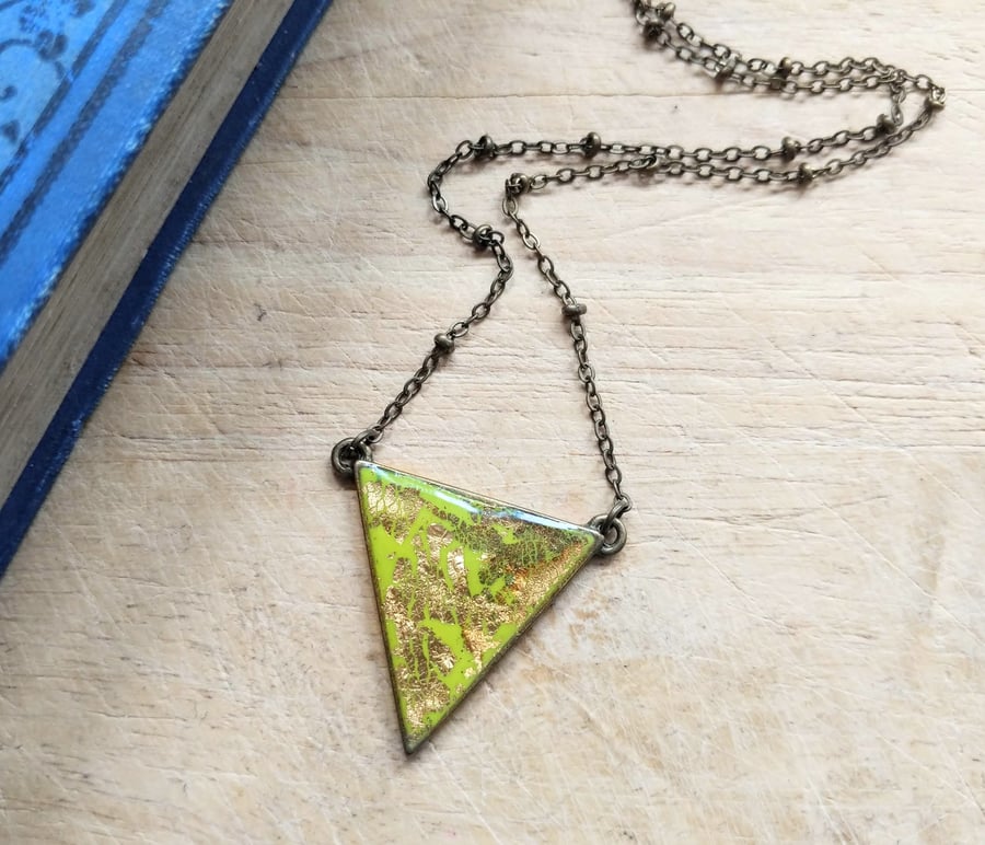 SALE Chunky lime green and gold geometric necklace