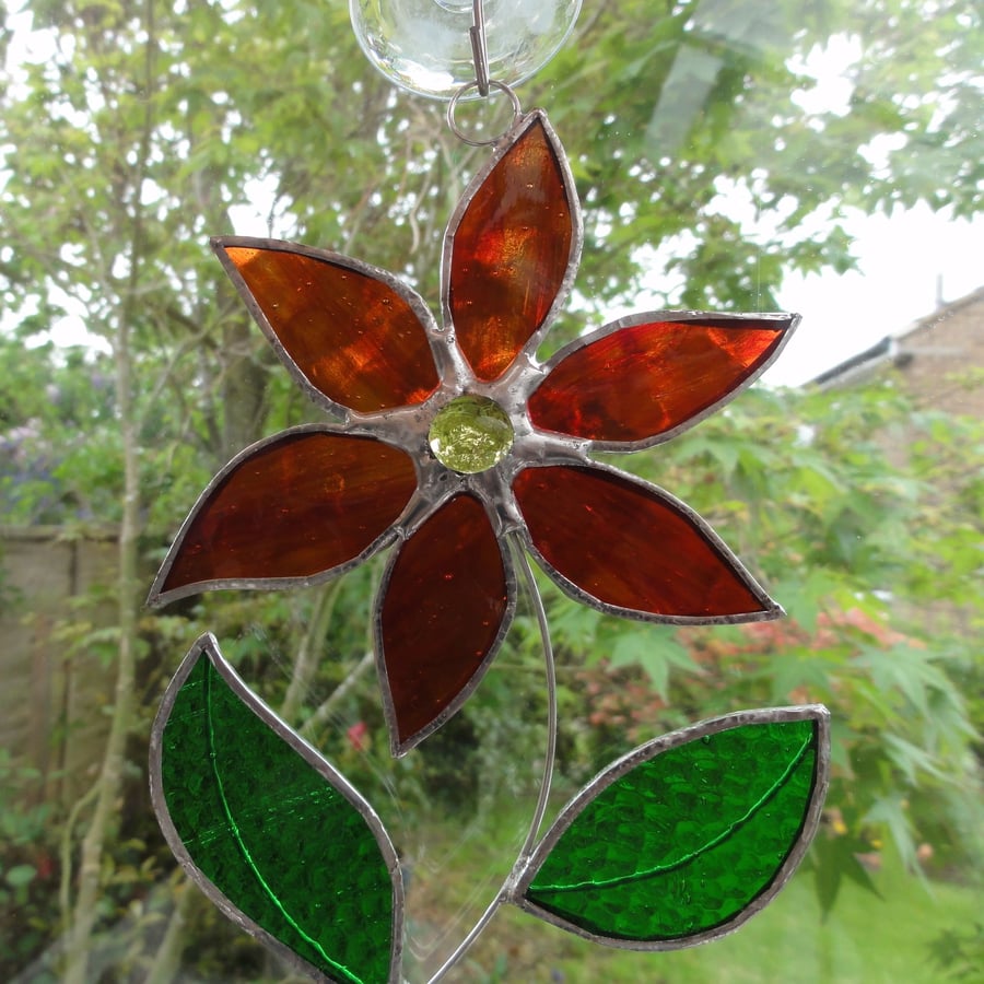Stained Glass Flower Suncatcher - Streaky Red