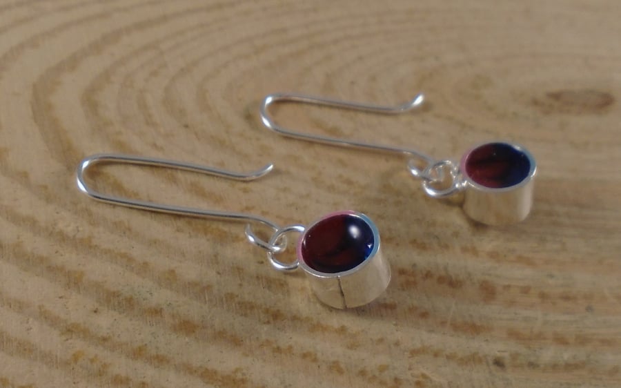 Sterling Silver Red and Blue Resin Earrings