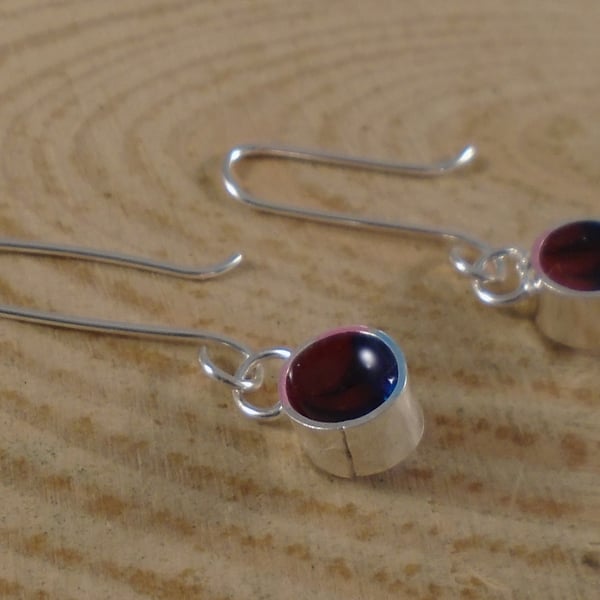 Sterling Silver Red and Blue Resin Earrings