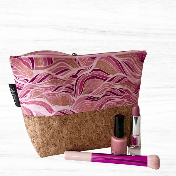 Makeup bags pink and gold waves with cork base