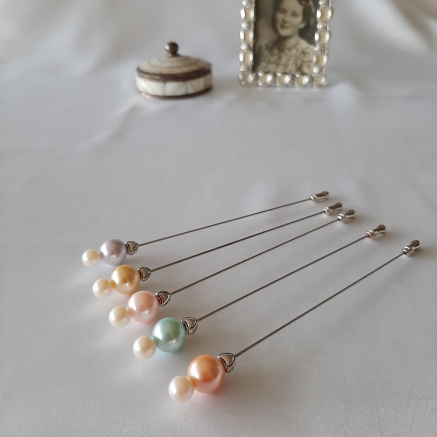 Coloured Pearl Bead Hat Pin - Delicate Shades
