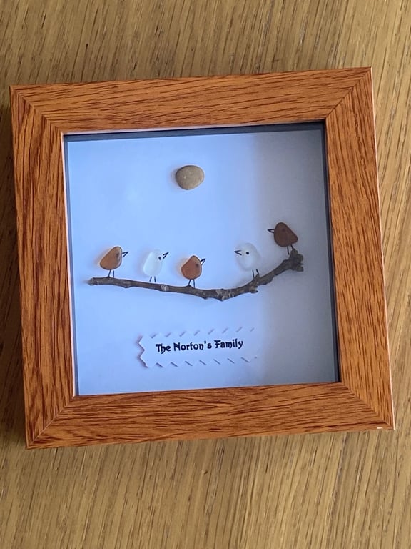 Birds Sea Glass Frame, Sea Glass Frame with Birds, Family Sea Glass Gift,