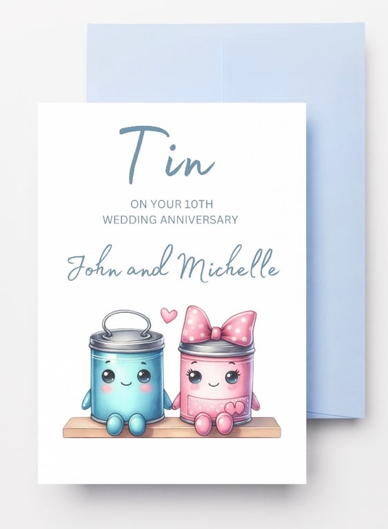 Printable Personalised 10th Anniversary Card - Custom Tin Wedding Anniversary 