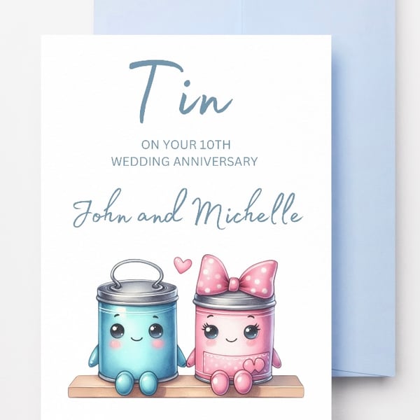 Printable Personalised 10th Anniversary Card - Custom Tin Wedding Anniversary 