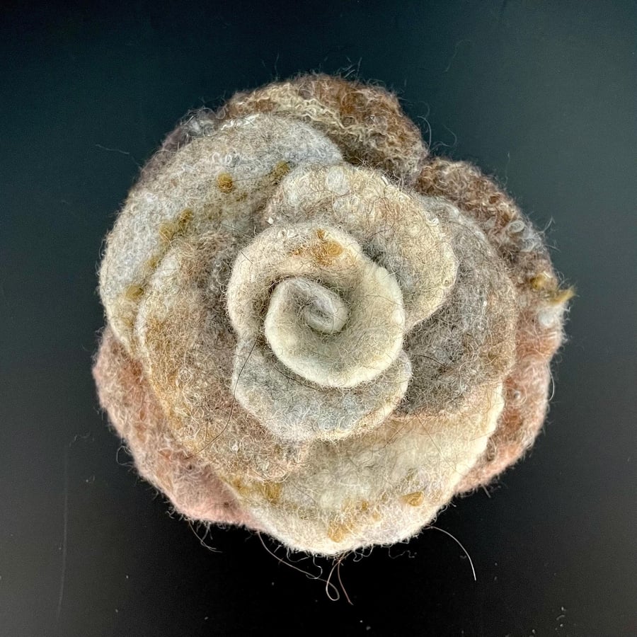 Felt Flower Brooch Handmade Item Merino Wool Felt Unusual Jewellery Beige Rose F