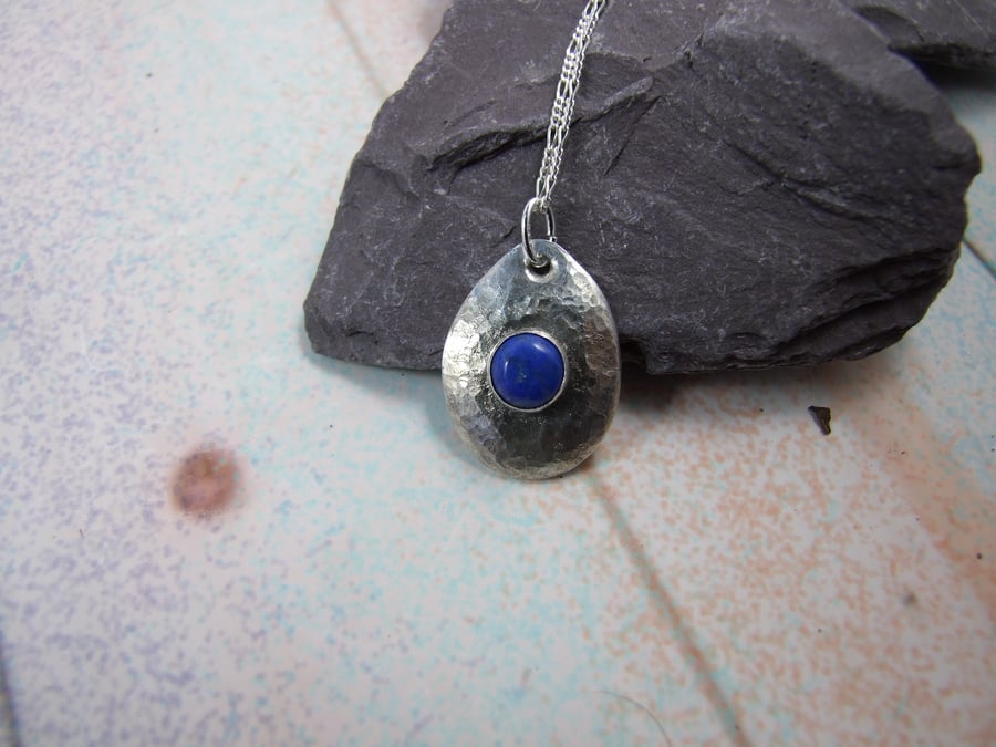 Lapis Lazuli Necklace, Sterling Silver Gemstone Pendant.