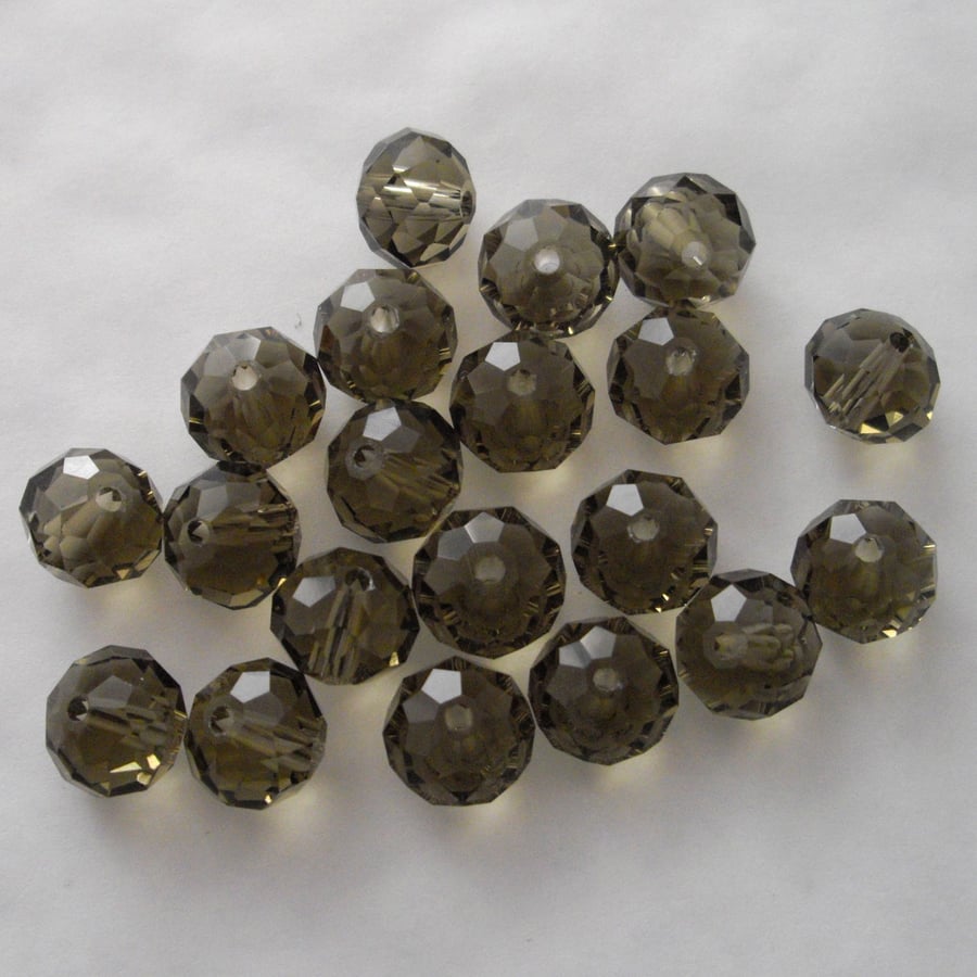 20 x Smoked Faceted Crystal Rondelle Beads