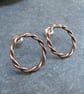 Copper stud earrings, Front facing hoops, 7th anniversary gift - Image 1
