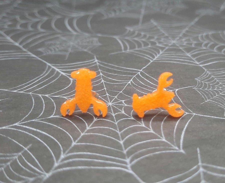 Small Orange Resin Lobster Stud Earrings