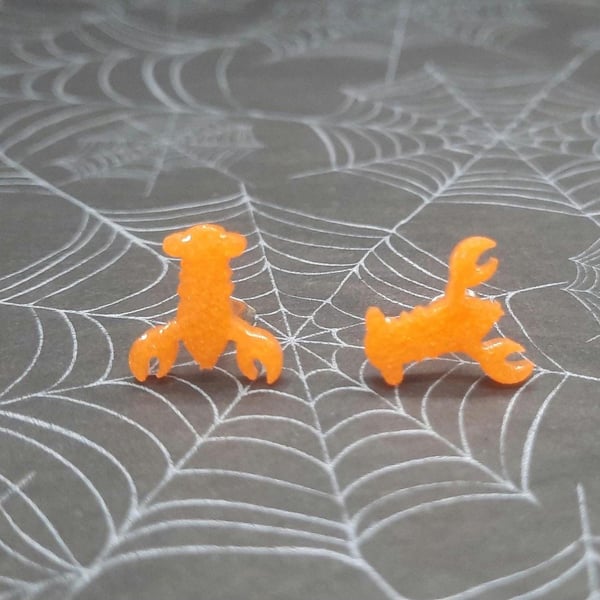 Small Orange Resin Lobster Stud Earrings