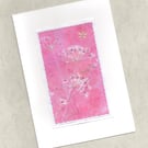 "Nature in the Pink": Hand-embroidered Nature Digital Print Greetings Card