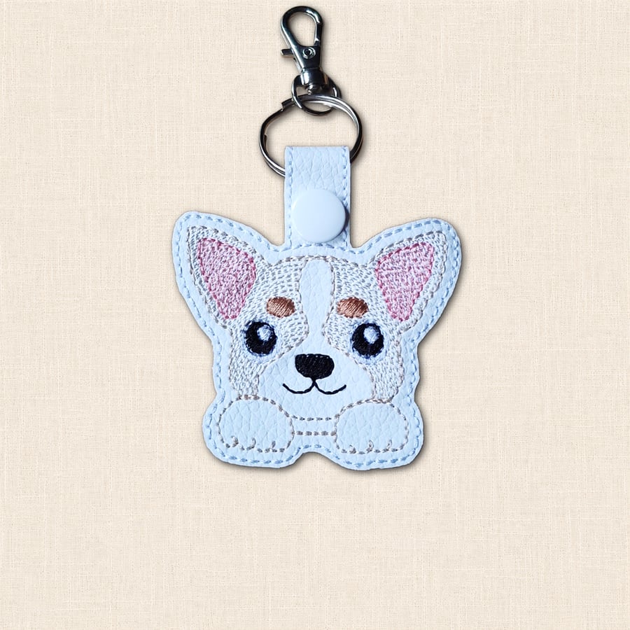 Kawaii Chihuahua Keyring - Embroidered Faux Leather Dog Bag Charm
