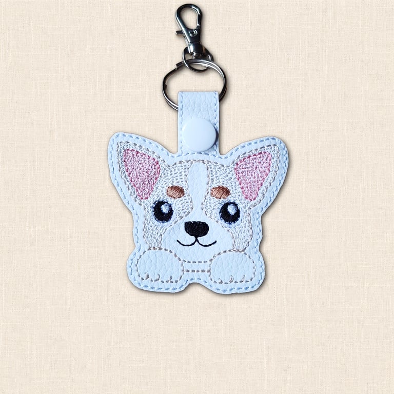 Kawaii Chihuahua Keyring - Embroidered Faux Leather Dog Bag Charm
