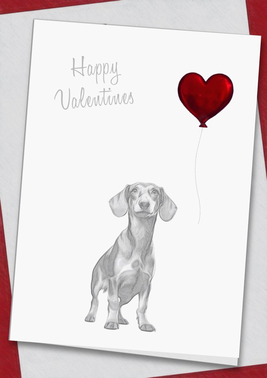 Love Heart Dogs Dachshund Valentines Card