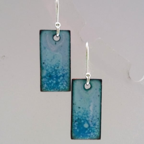 Bird's egg rectangular earrings in enamelled copper 213