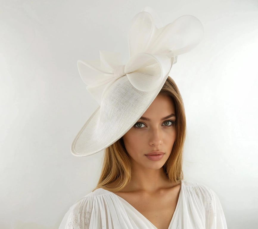 Off White Ivory Ecru Saucer Disc Kentucky Derby Fascinator Hat Royal Ascot Weddi