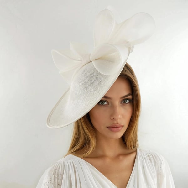 Off White Ivory Ecru Saucer Disc Kentucky Derby Fascinator Hat Royal Ascot Weddi