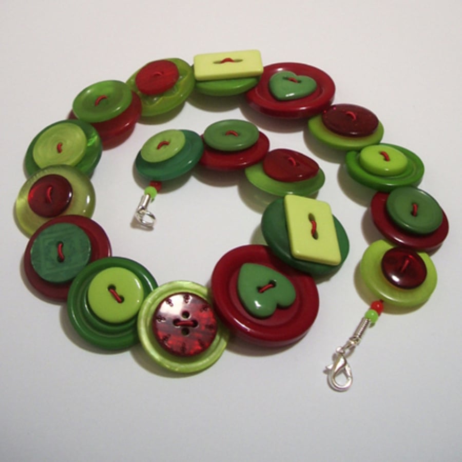 Red, Lime and Green button necklace