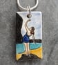 Handmade Ceramic Rock Goddess pendant in blue and turquoise - Image 1