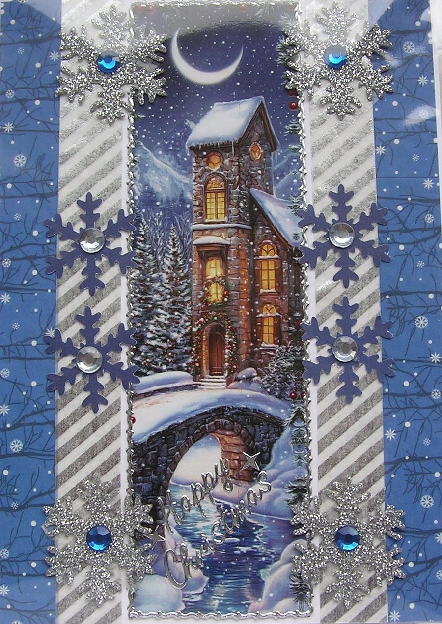 Image of Hand Crafted Decoupage Chistmas Card - Happy Christmas (3405) Welcome Home