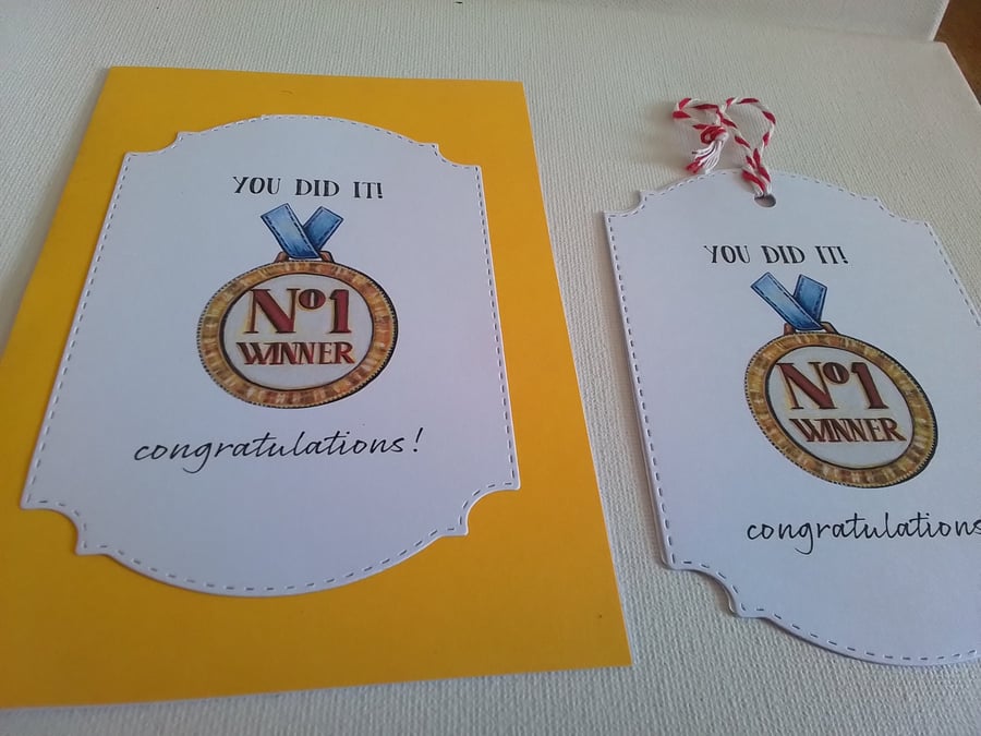 Card and git tag set. Congratulations. Sports themed. Ref 441