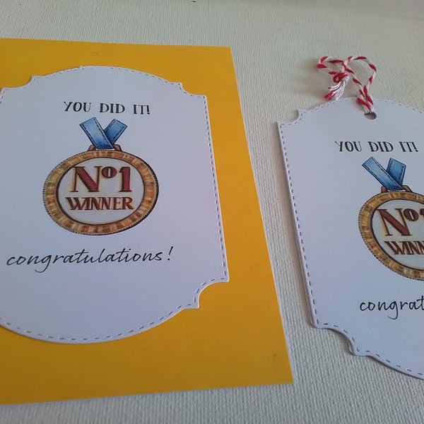 Card and git tag set. Congratulations. Sports themed. Ref 441