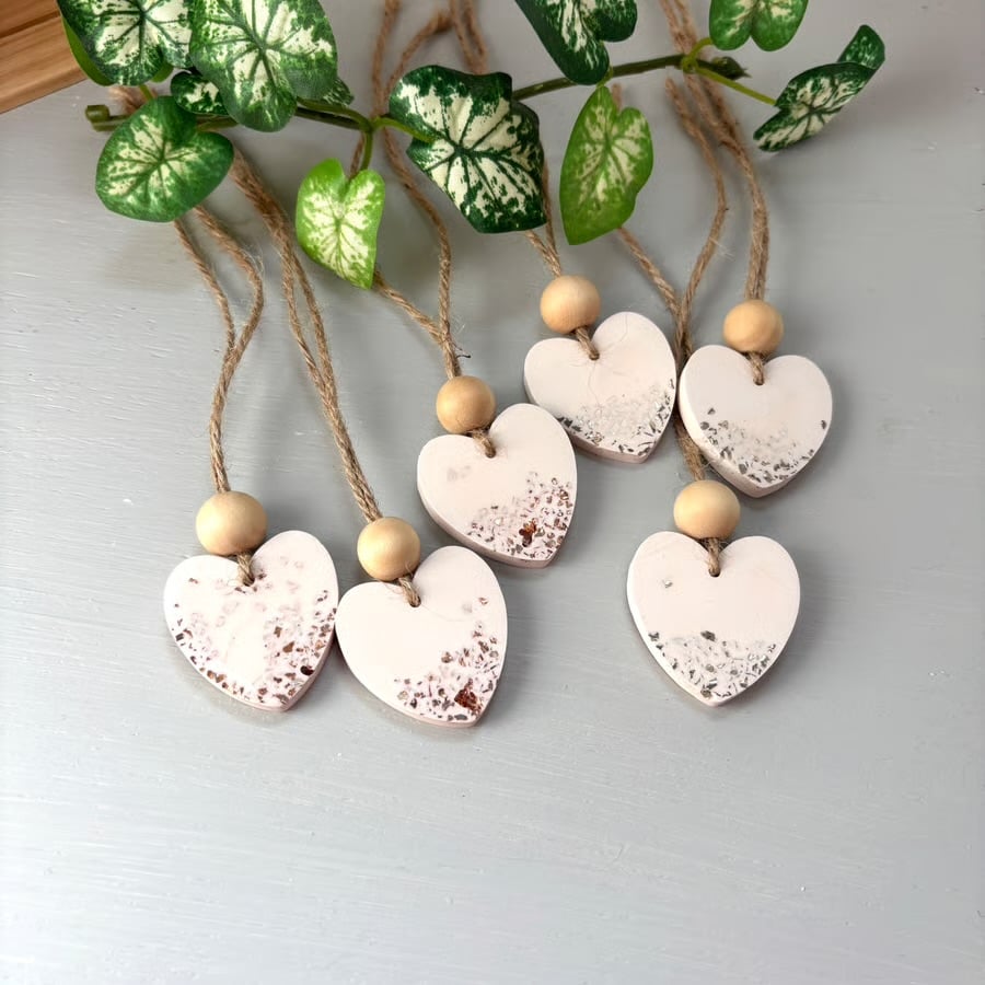 6 Hanging Heart Fragrance Stones - Copper & Silver Eco Resin Aroma Diffusers