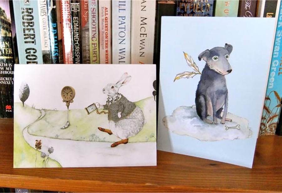 Greeting Cards Dog card Bunny Rabbit Card Blank Art Cards