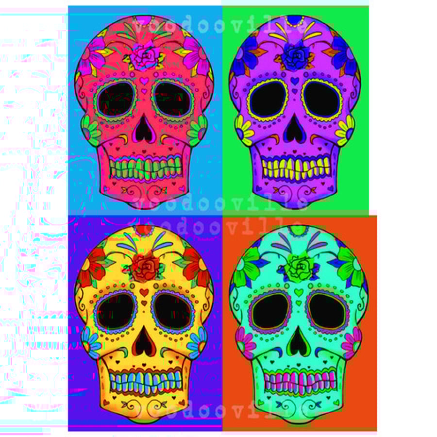 Mexican day of the dead sugar skulls pop art print with free shipping