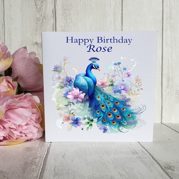 Peacock Personalised Ladies Birthday Card