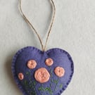 Wool felt handmade embroidered heart hanging decoration 