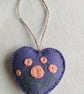 Wool felt handmade embroidered heart hanging decoration 