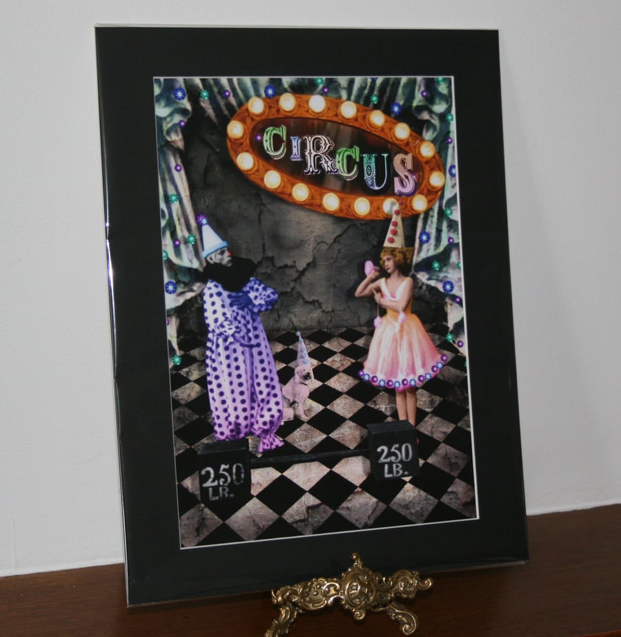  Circus clown weightlifting act print 