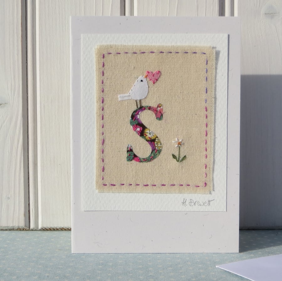 Sweet little hand-stitched letter S - new baby, Christening or birthday