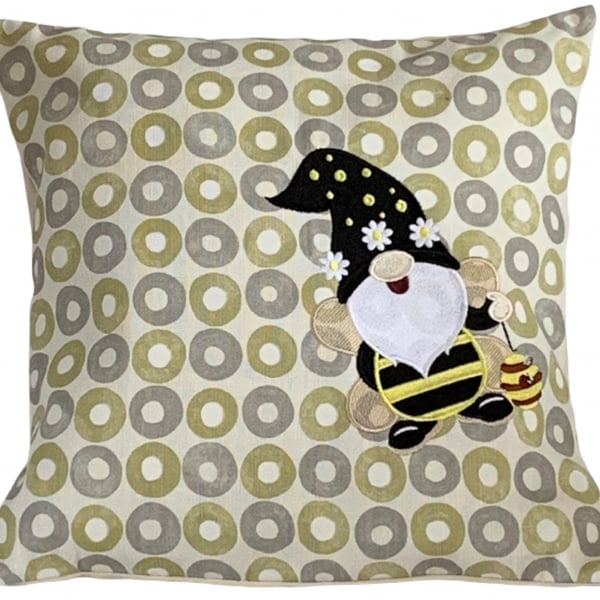 Honey Bee Gnome Gonk Embroidered Cushion Cover 14”x14” Last One