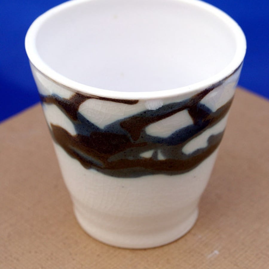Fluted porcelain vase - blue and black crashing waves decorative flower vase