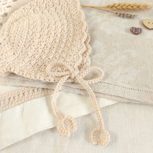 Organic cotton baby bonnet, 0-6 months