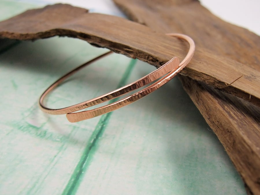 Copper Line Textured  Bangle, Wrap Bracelet