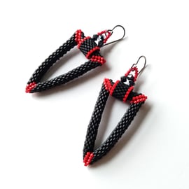 Black and Red Geometric Triangle Earrings