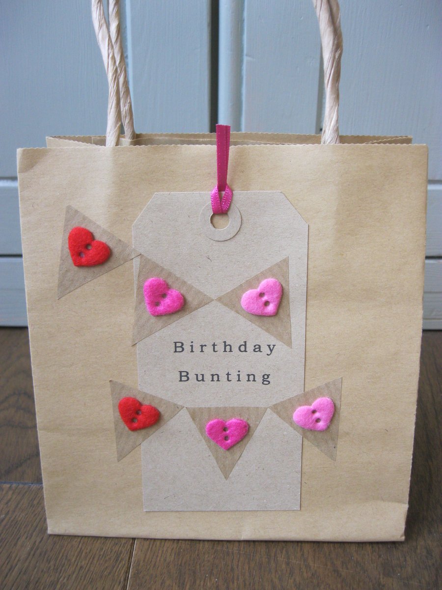 Birthday Bunting Heart Button Gift Bag