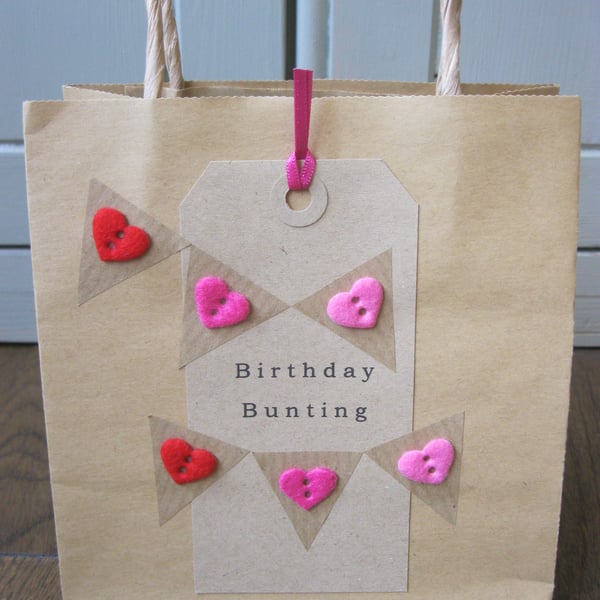 Birthday Bunting Heart Button Gift Bag