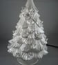 White Glittery Ceramic Xmas Christmas Tree Table Lamp Light Ornament Decoration. - Image 1