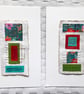 Pretty Patterned Teal Turquoise Green Red Handstitched Geometric Small Artworks - Image 1